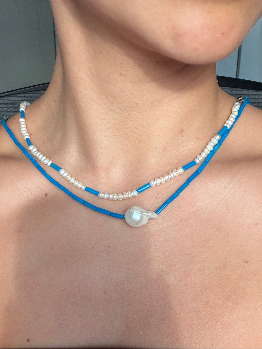 Blue Pearl Statement Necklace